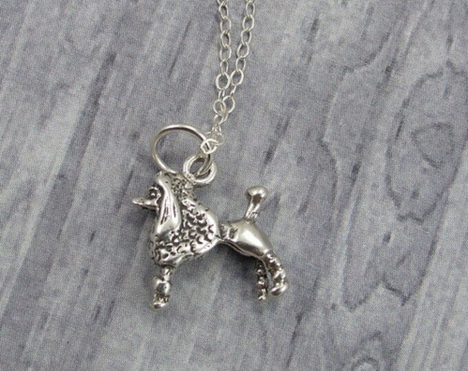 French Poodle Necklace, Sterling Silver French Poodle Charm on a Silver Cable Chain