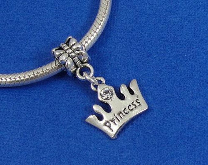 Princess Tiara European Dangle Bead Charm - Silver Princess Crown Charm for European Bracelet