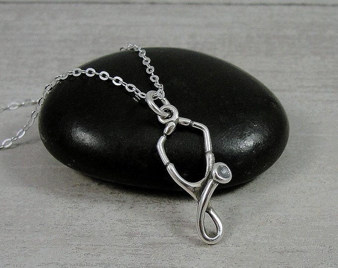 Stethoscope Necklace, 925 Sterling Silver Stethoscope Charm Necklace, Doctor Necklace, Nurse Necklace, Medical Necklace, Nurse Gift