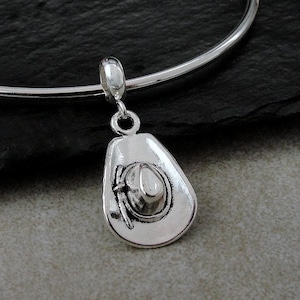 Cowboy Hat European Charm, Silver Cowboy Hat Dangle Charm, 3D Cowboy Hat Charm with Bail, Cowboy Charm, Country Western Charm, Cowboy Gift image 1