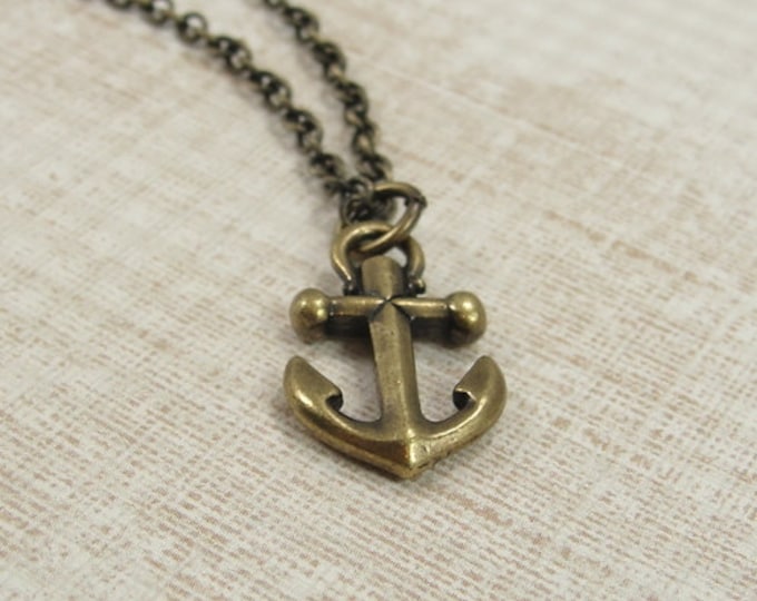 Nautical Anchor Necklace, Antique Bronze Anchor Charm on a Bronze Cable Chain