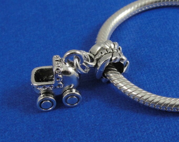 Baby Carriage European Dangle Bead Charm - Silver Baby Carriage Charm for European Bracelet