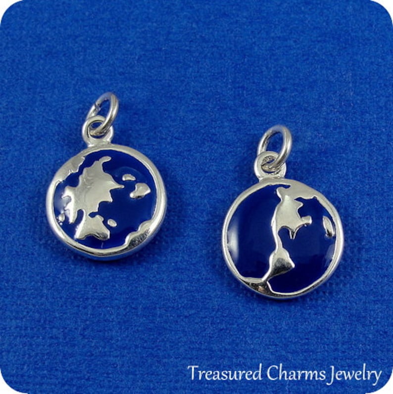 Earth Globe Charm Sterling Silver Earth Globe Charm for Etsy