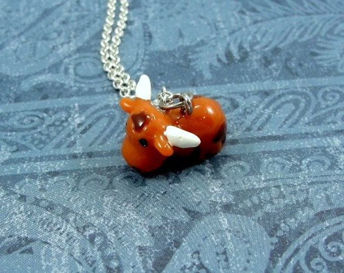 Texas Longhorn Cattle Necklace, Texas Longhorn Charm on a Silver Cable Chain