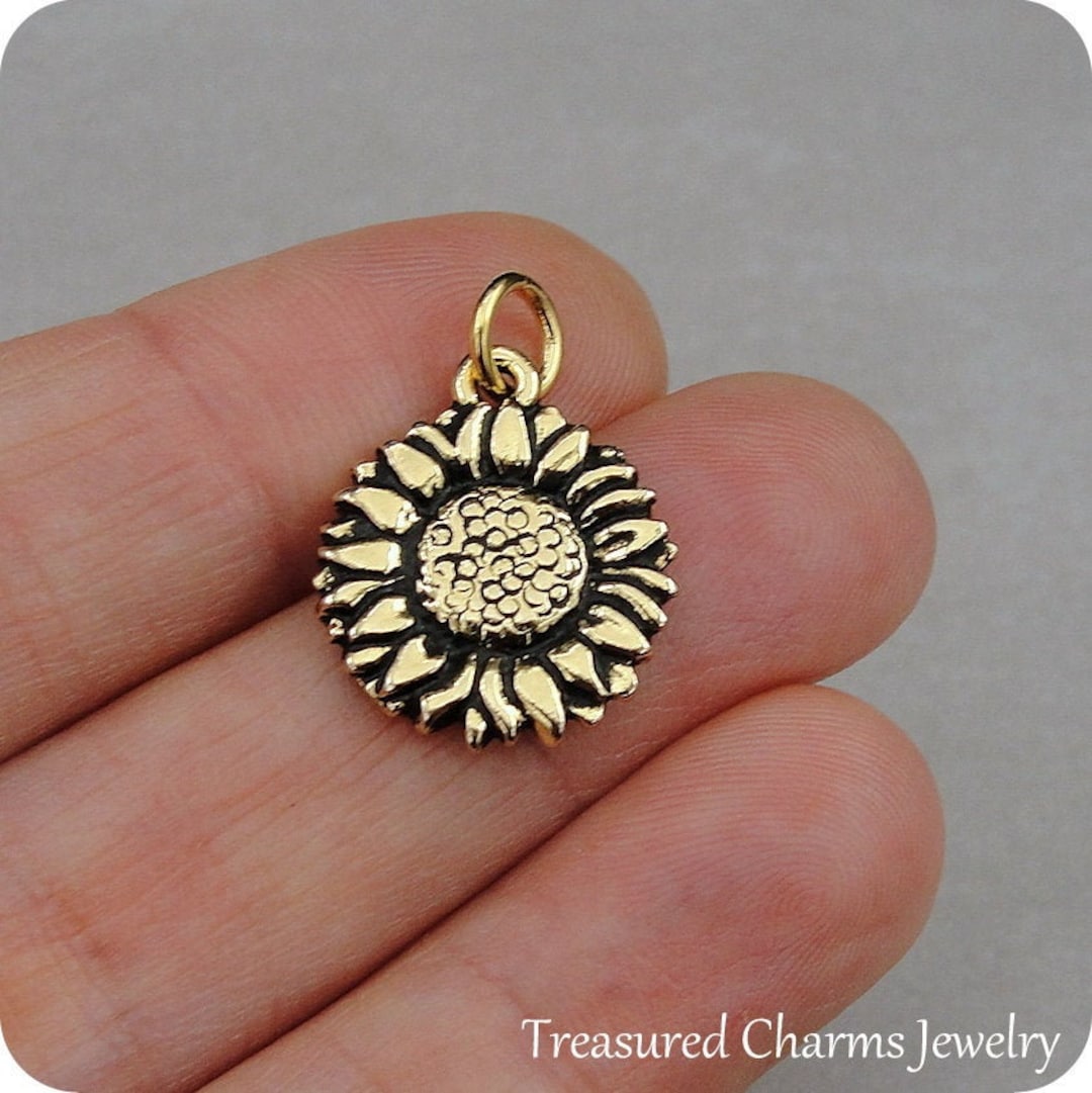 Sunflower Charm, Gold Sunflower Charm for Necklace or Bracelet, Gold