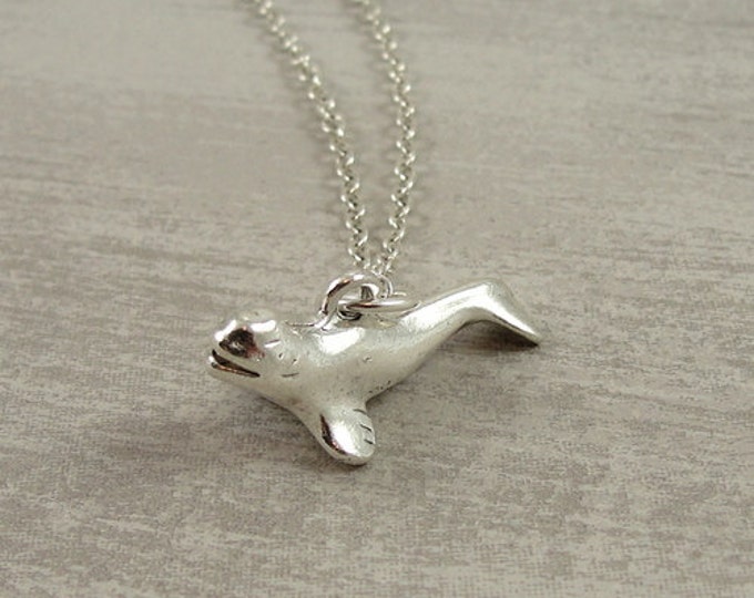 Beluga Whale Necklace, Silver Plated Beluga Whale Charm on a Silver Cable Chain