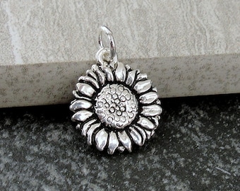 Sunflower Charm, Silver Sunflower Necklace Charm, Daisy Charm, Black Eyed Susan Charm, Spring Charm, Sunflower Gift, Sunflower Jewelry