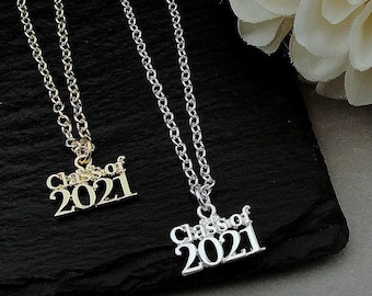 CLOSEOUT - Class of 2021 Necklace, 2021 Graduation Charm, Silver Class of 2021 Charm Necklace, Gold Class of 2021 Charm Necklace