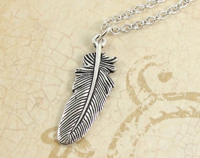 Feather Necklace, Silver Feather Charm on a Silver Cable Chain