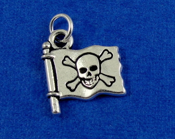 Jolly Roger Pirate Flag Charm - Silver Jolly Roger Charm for Necklace or Bracelet