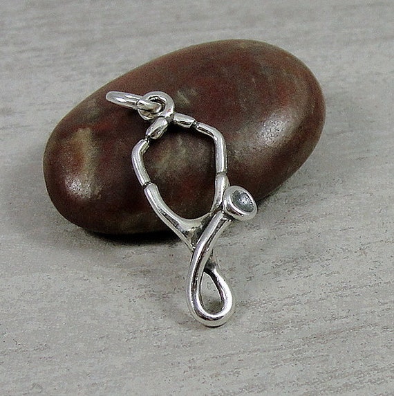 3D Stethoscope Charm Sterling Silver with Antique Finish 3D Stethoscope Charm Sterling Silver with Antique Finish