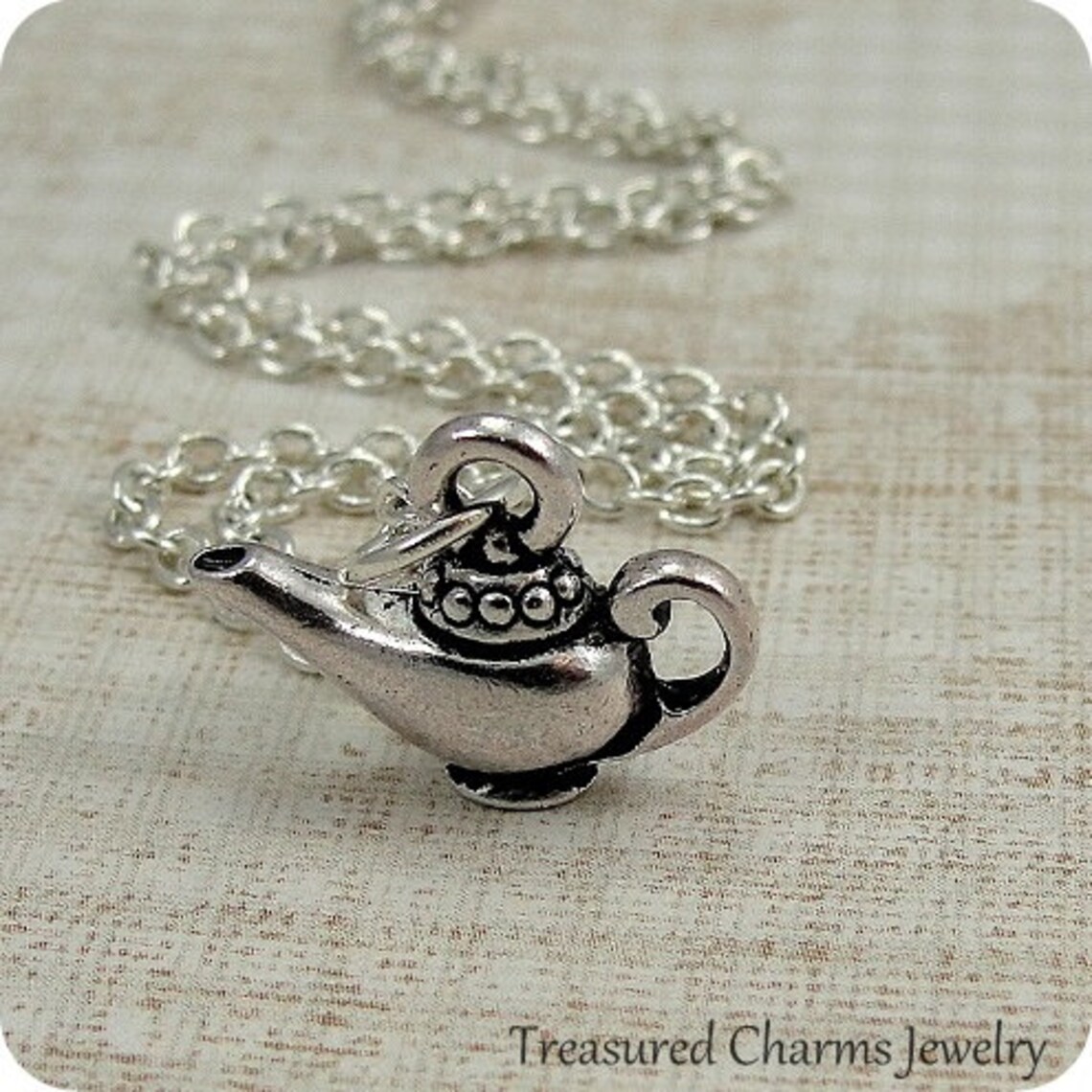 Aladdins Lamp Necklace Silver Aladdins Lamp Charm on a Silver Etsy