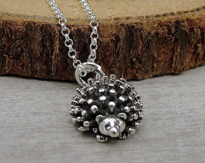 Hedgehog Necklace, Sterling Silver 3D Hedgehog Charm on a Silver Cable Chain, Porcupine Charm Necklace, Hedgehog Gift, Hedgehog Jewelry