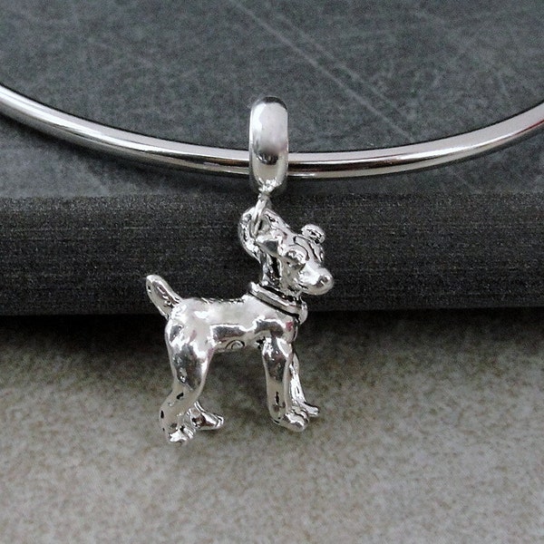Jack Russell Terrier European Charm, Silver Jack Russell Dangle Charm, Jack Russell Charm with Bail, Jack Russell Dog Gift, Large Hole Bead