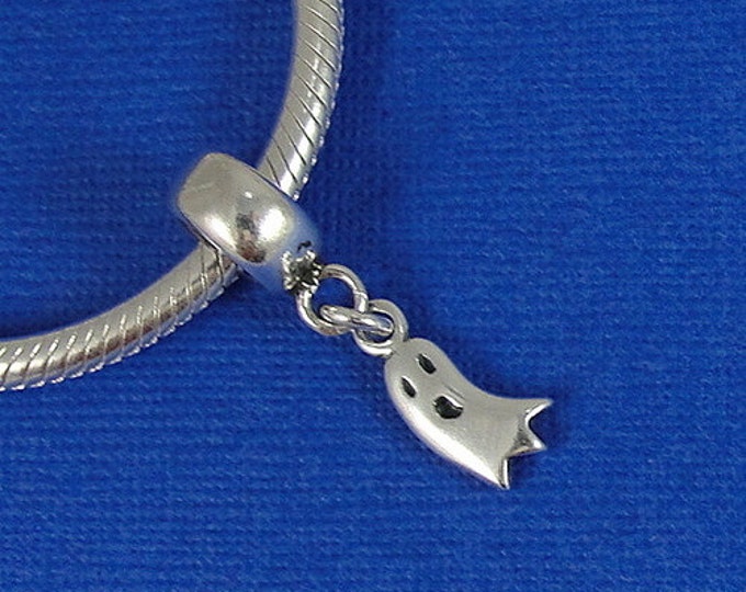 Tiny Ghost European Dangle Bead Charm - Sterling Silver Ghost Charm for European Bracelet