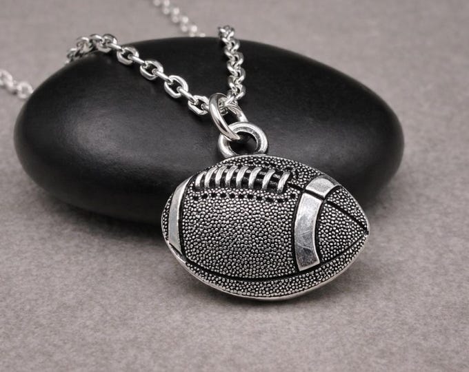 Silver Football Ball Charm Necklace, Double-sided Sports Ball Pendant, Gift for Coach, Ball Player Jewelry