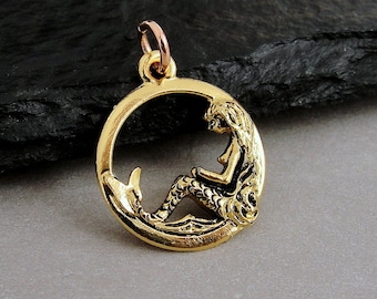 CLOSEOUT - Gold Mermaid Charm, Mermaid Pendant, Necklace Charm, Bracelet Charm, Mermaid Lover Gift, Gold Mermaid Jewelry, Mermaid Gift