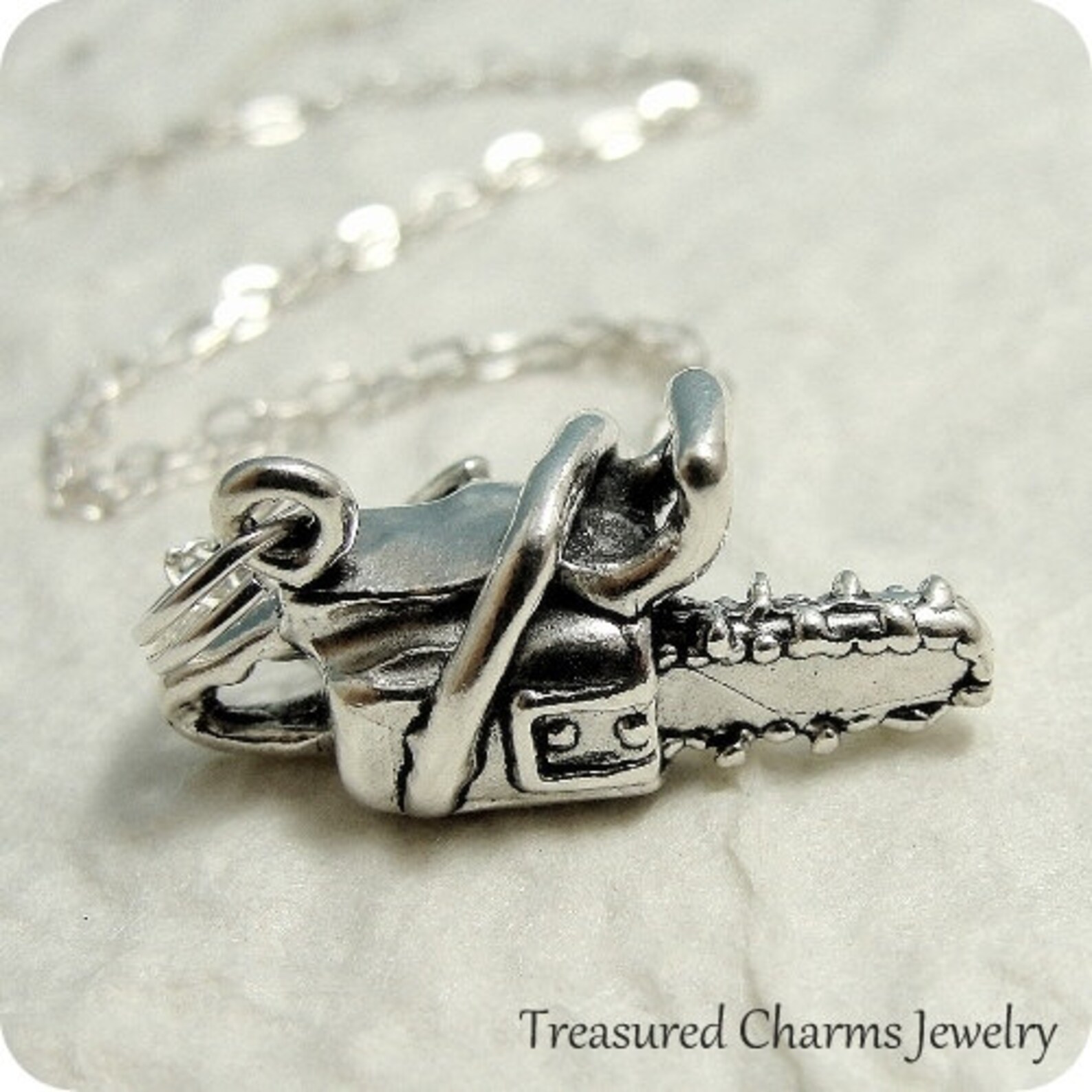 Chainsaw Necklace Sterling Silver Chain Saw Charm on a Silver Etsy