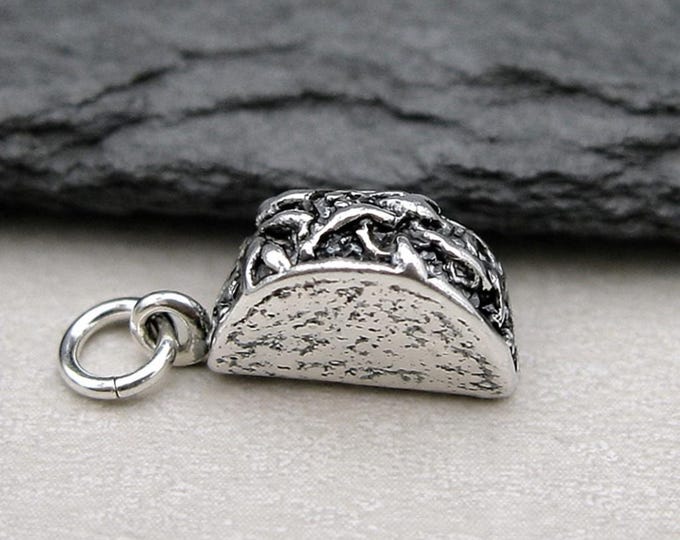 Taco Charm, 925 Sterling Silver 3D Taco Charm for Necklace or Bracelet, Mexican Burrito Pendant, Food Jewelry
