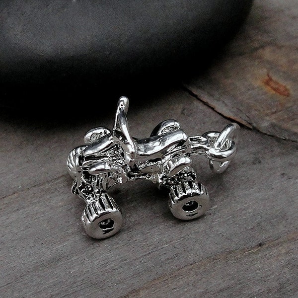 Silver ATV Charm, 4-Wheeler Charm, Quad Bike Charm, Four-Wheeler Charm, Offroading Charm, ATV Bracelet Charm, 3D ATV Pendant