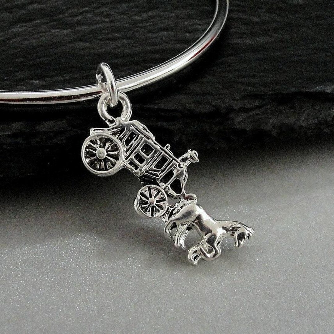 Silver Horse Drawn Carriage Charm, Horse Carriage Charm, Horse