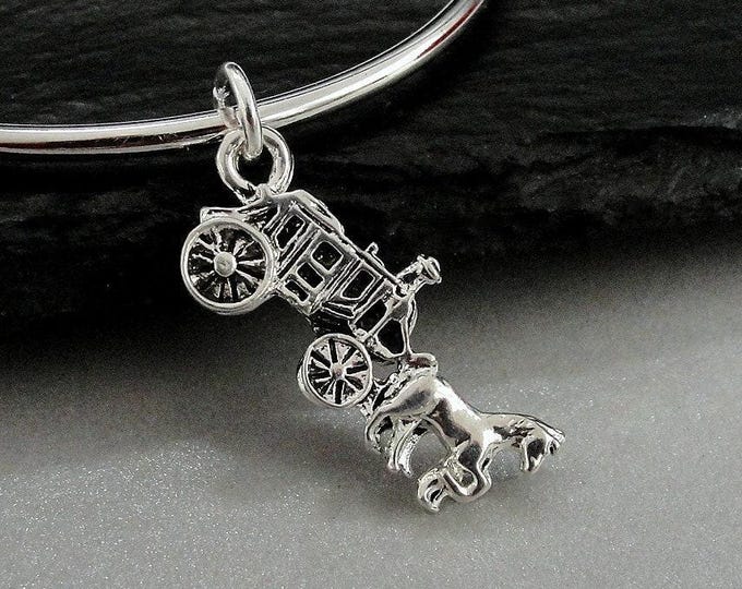Silver Horse Drawn Carriage Charm, Horse Carriage Charm, Horse Buggy Charm, Horse Coach Charm, Horse Charm, Bracelet Charm, Horse Gift