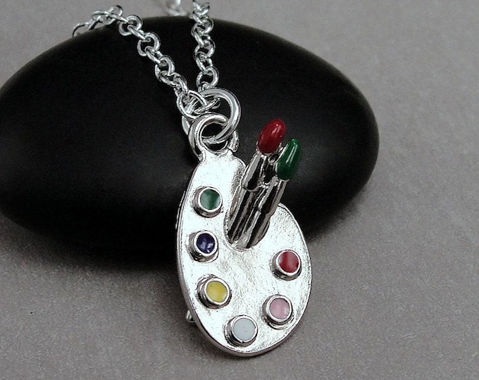 Artist Palette Necklace, Silver Plated Paint Palette Charm Necklace, Artist Necklace, Painter Charm, Artist Gift, Artist Jewelry