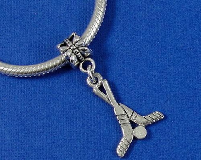 Hockey Sticks European Dangle Bead Charm - Silver Hockey Sticks Charm for European Bracelet