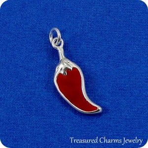 Red Chili Pepper Charm - Sterling Silver Red Hot Pepper Charm for Necklace or Bracelet