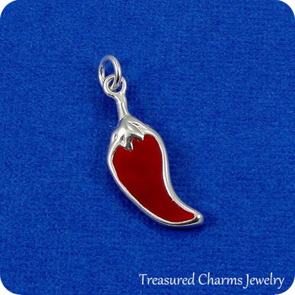 Red Chili Pepper Charm - Sterling Silver Red Hot Pepper Charm pour collier ou bracelet
