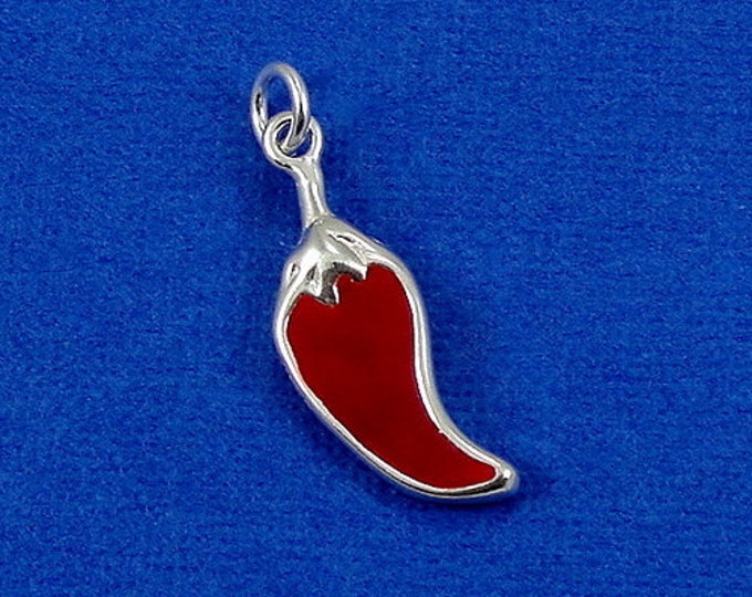 Red Chili Pepper Charm - Sterling Silver Red Hot Pepper Charm for Necklace or Bracelet