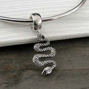 Snake European Charm, 925 Sterling Silver Rattlesnake Dangle Charm, Boa Constrictor Charm with Bail, Copperhead Charm, Python Charm Jewelry