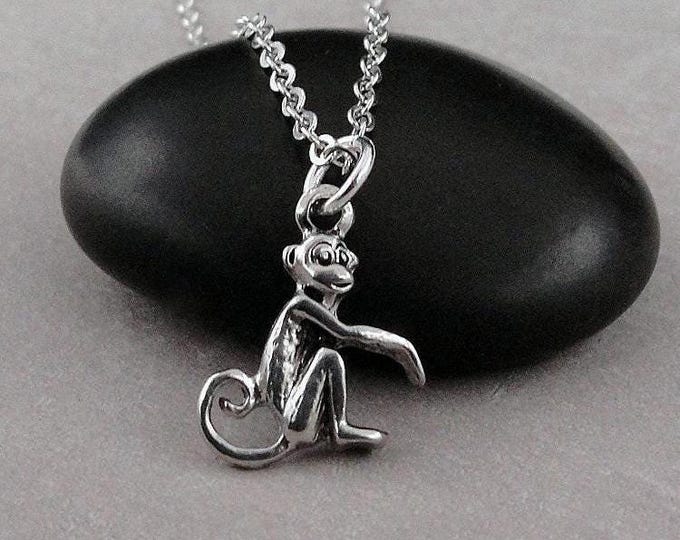 Spider Monkey Necklace, Silver Monkey Charm Necklace, Primate Charm Necklace, Cute Monkeky Necklace, Primate Necklace, Zoo Animal Necklace