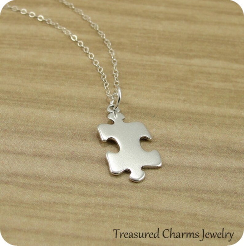 Puzzle Piece Necklace Sterling Silver Puzzle Piece Charm on a Etsy