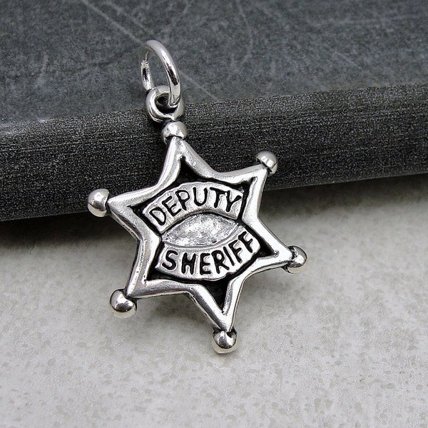 Deputy Sheriff Star Charm, 925 Sterling Silver Deputy Sheriff Badge Charm, Sheriff Necklace Charm, Police Badge Charm, Deputy Charm