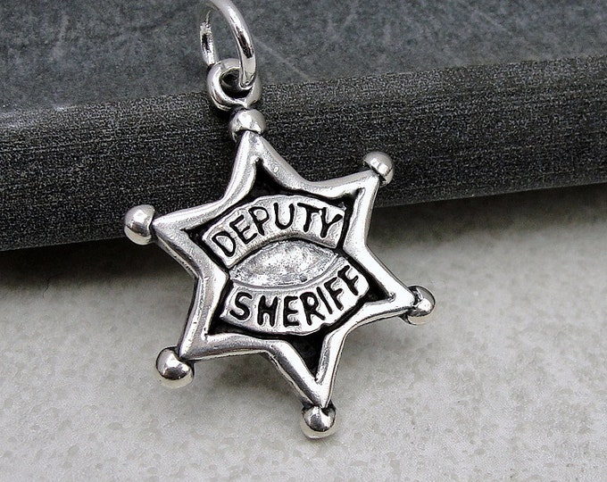 Deputy Sheriff Star Charm, 925 Sterling Silver Deputy Sheriff Badge Charm, Sheriff Necklace Charm, Police Badge Charm, Deputy Charm