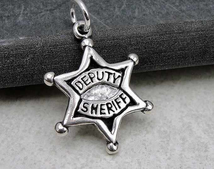 Deputy Sheriff Star Charm, 925 Sterling Silver Deputy Sheriff Badge Charm, Sheriff Necklace Charm, Police Badge Charm, Deputy Charm