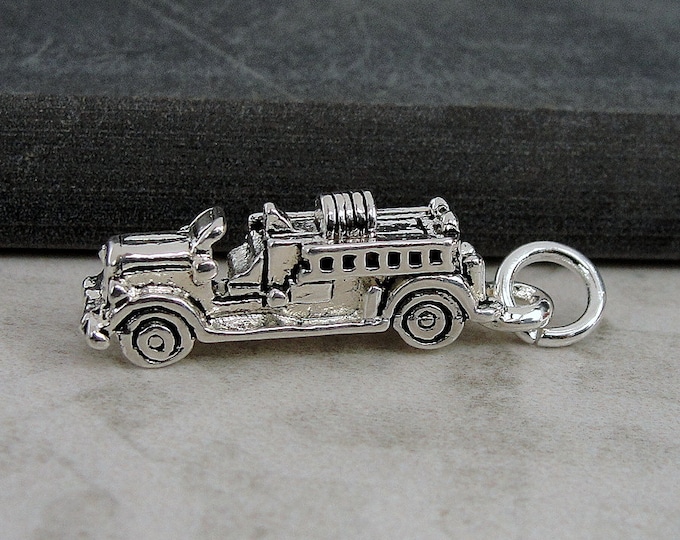 Fire Engine Charm, Silver Fire Truck Necklace Charm, 3D Fire Engine Necklace Charm, Firefighter Charm, Firefighter Gift, Firefighter Jewelry