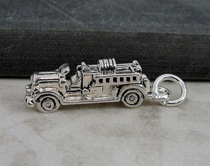 Fire Engine Charm, Silver Fire Truck Necklace Charm, 3D Fire Engine Necklace Charm, Firefighter Charm, Firefighter Gift, Firefighter Jewelry