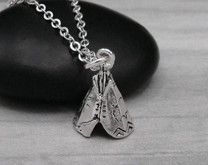 Tepee Necklace, Silver 3D Tipi Charm Necklace, Teeoee Necklace, 3D Tepee Charm, Southwestern Charm Necklace, Native American Necklace