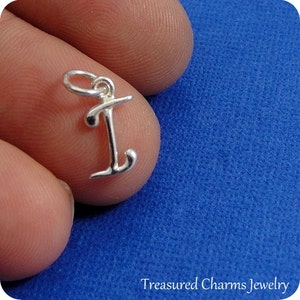 Script Letter I Initial Charm - Sterling Silver Cursive Letter I Alphabet Charm