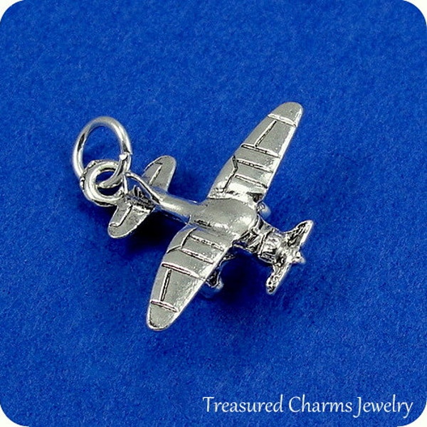 Biplane Charm - Silver Plated Biplane Charm for Necklace or Bracelet
