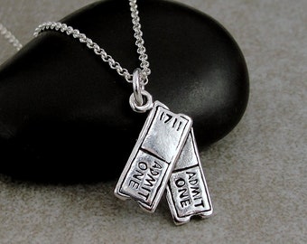 Movie Tickets Necklace, 925 Sterling Silver Show Tickets Charm Necklace, Movie Producer Necklace, Hollywood Charm, Film Producer Charm