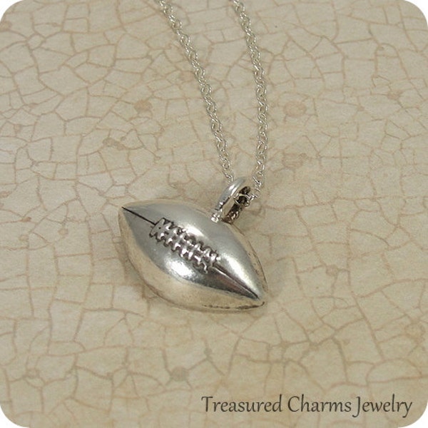 Football Necklace, Sterling Silver Football Charm on a Silver Cable Chain