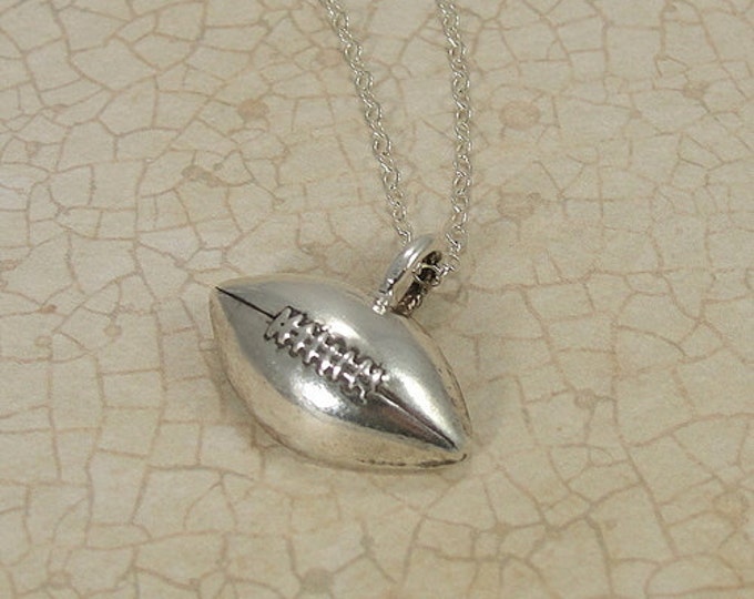 Football Necklace, Sterling Silver Football Charm on a Silver Cable Chain