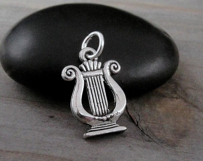 Silver Musical Lyre Charm, Greek Lyre Charm, Ancient Harp Charm, Greek Sorority Charm, Lyre Pendant Pendant, Greek Mythology Charm