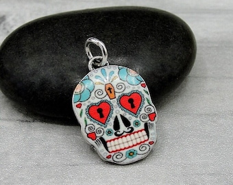 Sugar Skull Charm, Candy Skull Charm, Day of the Dead Charm, Dia de los Muertos Charm Jewelry, Necklace or Bracelet Charm, Halloween Charm