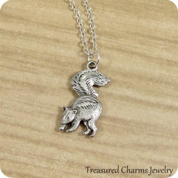 Skunk Necklace, Silver Skunk Charm on a Silver Cable Chain