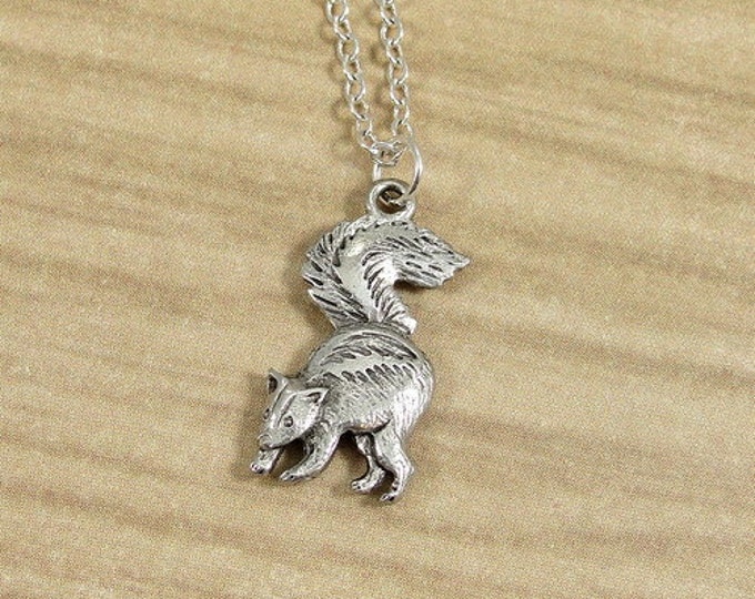 Skunk Necklace, Silver Skunk Charm on a Silver Cable Chain
