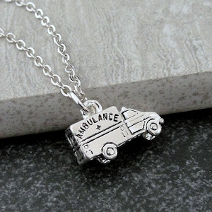 Ambulance Necklace, Silver Plated 3D Ambulance Charm Necklace, Paramedic Necklace, EMT Charm, Paramedic Gift, Ambulance Jewelry